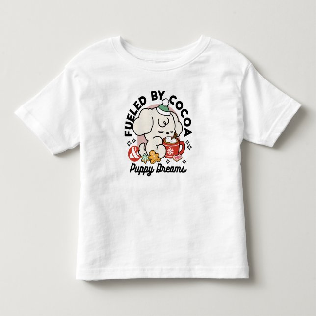 Fueled by Cocoa and Puppy Dreams – Cute Winter Dog Toddler T-shirt (Front)