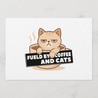 Fueled by Coffee and Cats Cute Sleepy Cat Design Invitation