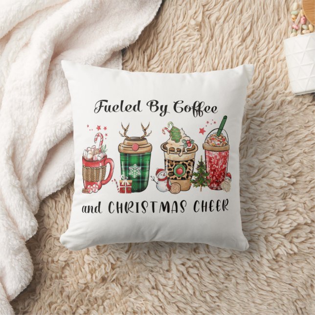 Fueled by Coffee and Christmas Cheer Throw Pillow (Blanket)
