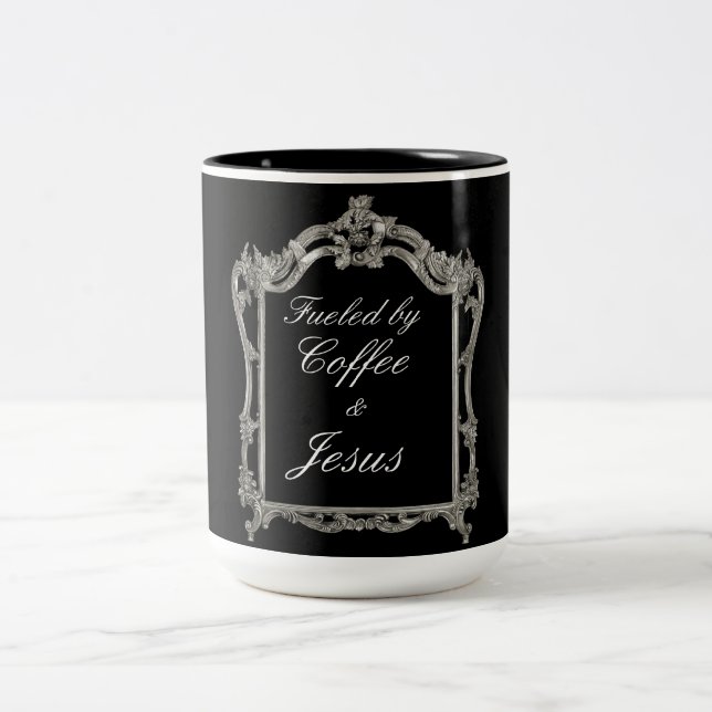 Fueled by Coffee and Jesus Two-Tone Coffee Mug (Center)