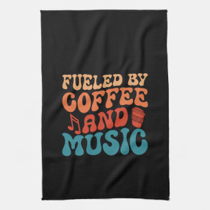 Fueled by Coffee and Music - Retro Typography Kitchen Towel