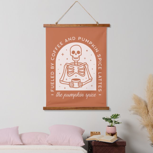 Fueled By Coffee and Pumpkin Spice Lattes Hanging Tapestry (Bedroom)