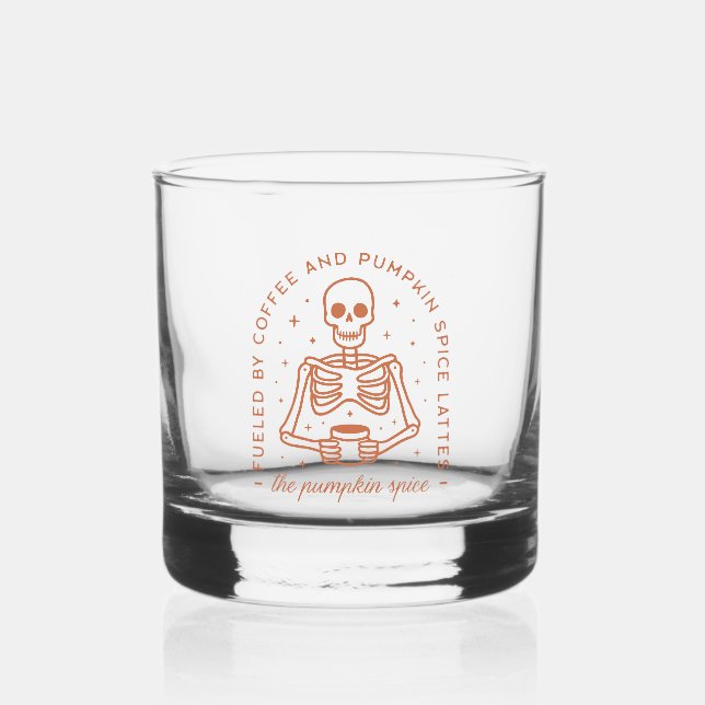 Fueled By Coffee and Pumpkin Spice Lattes Whiskey Glass (Front)
