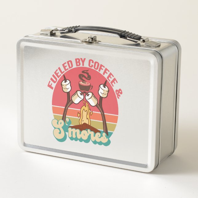 Fueled by Coffee and S'mores Funny Outdoors Lovers Metal Lunch Box (Front)