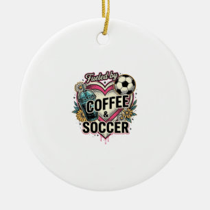 Fueled By Coffee And Soccer Vintage Shirt Design_1 Ceramic Ornament