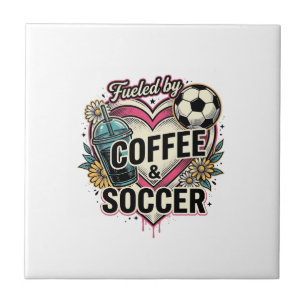 Fueled By Coffee And Soccer Vintage Shirt Design_1 Ceramic Tile