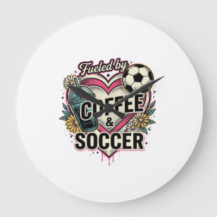 Fueled By Coffee And Soccer Vintage Shirt Design_1 Large Clock
