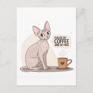 Fueled by Coffee and Sphynx Cat Illustration Postcard