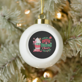 Fueled By Coffee & Christmas Cheer Coquette Cherry Ceramic Ball Christmas Ornament