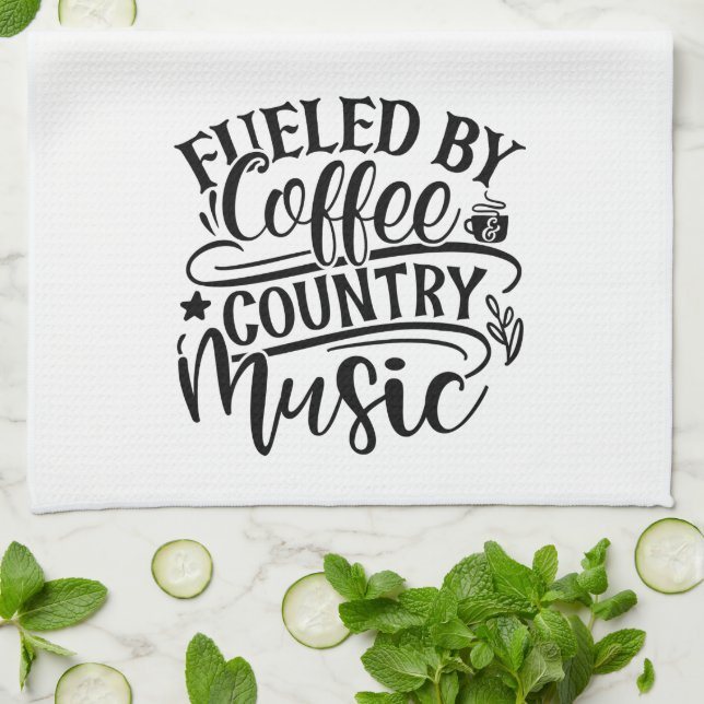 Fueled by Coffee Country Music Fun Cute Kitchen Towel (Folded)
