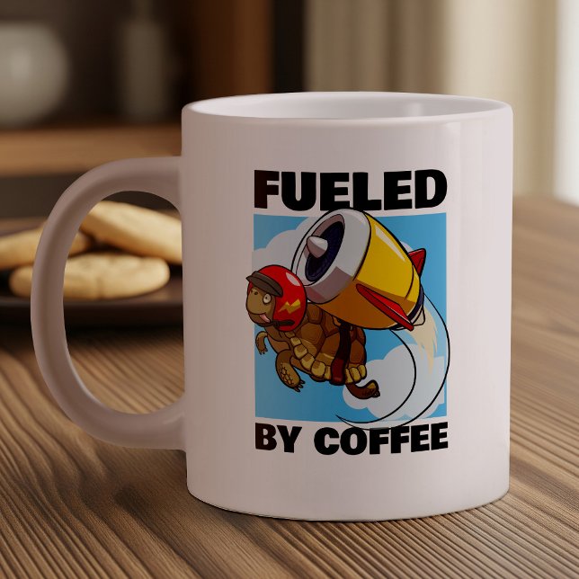 Fueled By Coffee Funny Flying Tortoise Cartoon Giant Coffee Mug (Creator Uploaded)