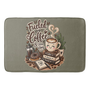 Fueled by Coffee & Good Vibes – Cute Coffee Lover Bath Mat