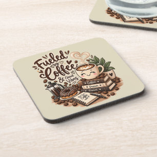 Fueled by Coffee & Good Vibes – Cute Coffee Lover Beverage Coaster