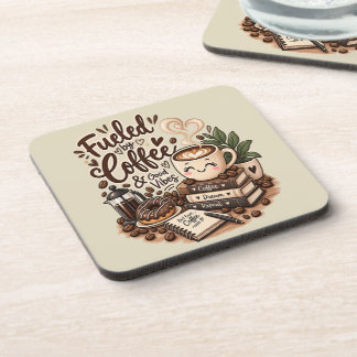 Fueled by Coffee & Good Vibes – Cute Coffee Lover Beverage Coaster