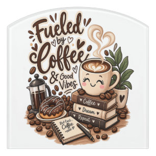 Fueled by Coffee & Good Vibes – Cute Coffee Lover Door Sign