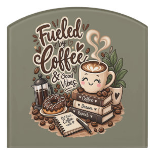 Fueled by Coffee & Good Vibes – Cute Coffee Lover Door Sign