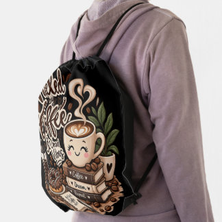 Fueled by Coffee & Good Vibes – Cute Coffee Lover  Drawstring Bag