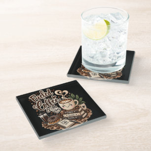 Fueled by Coffee & Good Vibes – Cute Coffee Lover Glass Coaster