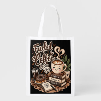 Fueled by Coffee & Good Vibes – Cute Coffee Lover  Grocery Bag