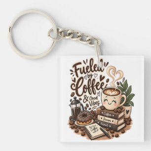 Fueled by Coffee & Good Vibes – Cute Coffee Lover Keychain