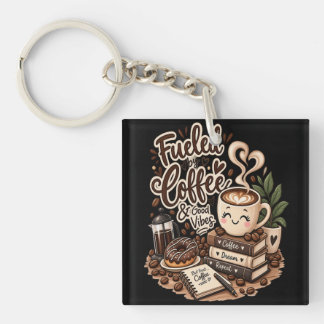 Fueled by Coffee & Good Vibes – Cute Coffee Lover  Keychain