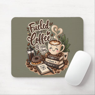 Fueled by Coffee & Good Vibes – Cute Coffee Lover Mouse Pad