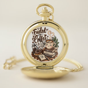 Fueled by Coffee & Good Vibes – Cute Coffee Lover Pocket Watch