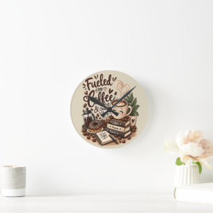 Fueled by Coffee & Good Vibes – Cute Coffee Lover  Round Clock