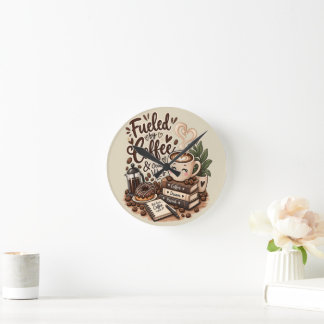 Fueled by Coffee & Good Vibes – Cute Coffee Lover Round Clock