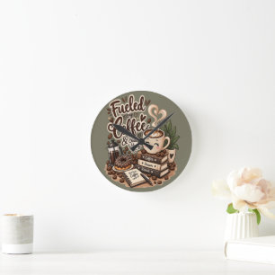 Fueled by Coffee & Good Vibes – Cute Coffee Lover  Round Clock