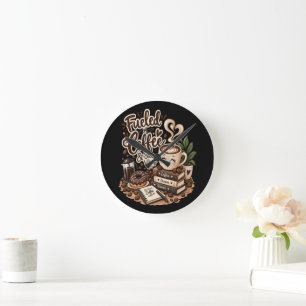 Fueled by Coffee & Good Vibes – Cute Coffee Lover Round Clock