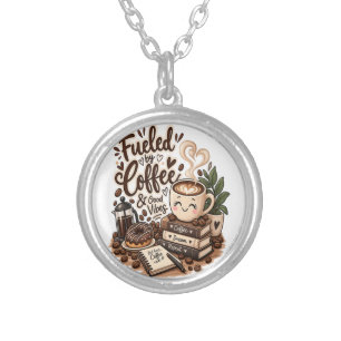 Fueled by Coffee & Good Vibes – Cute Coffee Lover Silver Plated Necklace