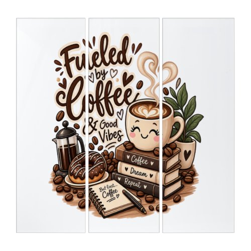 Fueled by Coffee & Good Vibes – Cute Coffee Lover Triptych