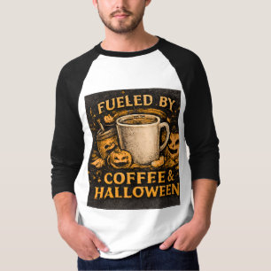 Fueled By Coffee & Halloween Funny Fall Graphic  T-Shirt