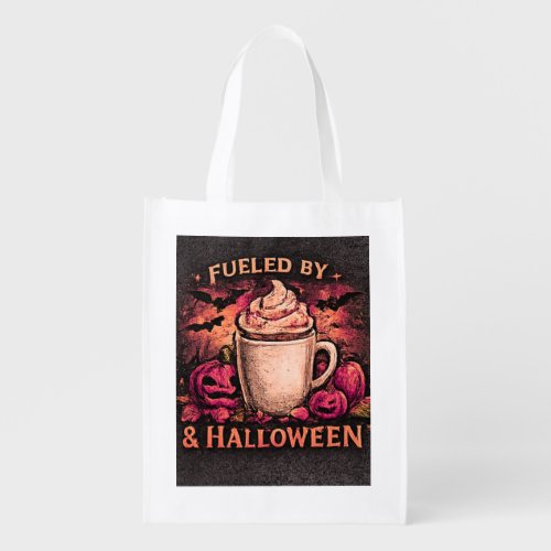 Fueled By Coffee & Halloween Funny Grocery Bag