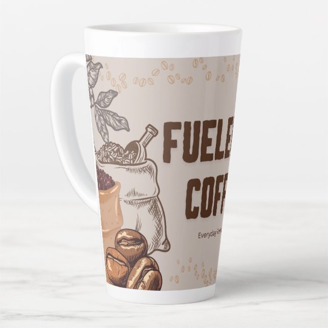 Fueled by Coffee Latte Mug – Funny Tall Cup Gift (Left Angle)