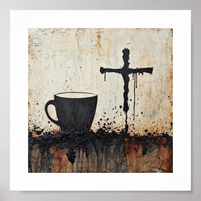 Fueled by Coffee, Led by the Cross Edgy Christian Poster (Front)