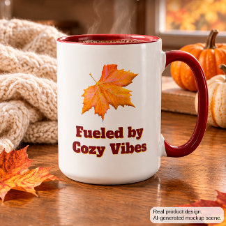Fueled by Cozy Vibes Fall Coffee Quote Mug
