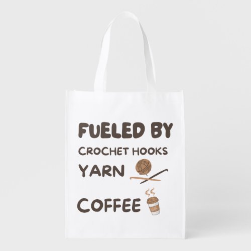 Fueled by Crochet Hooks Yarn Coffee  Grocery Bag