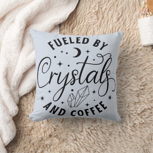 Fueled by Crystals and Coffee Celestial Halloween Throw Pillow