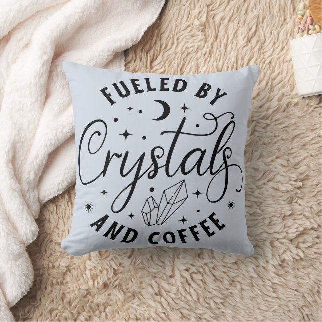 Fueled by Crystals and Coffee Celestial Halloween Throw Pillow (Blanket)