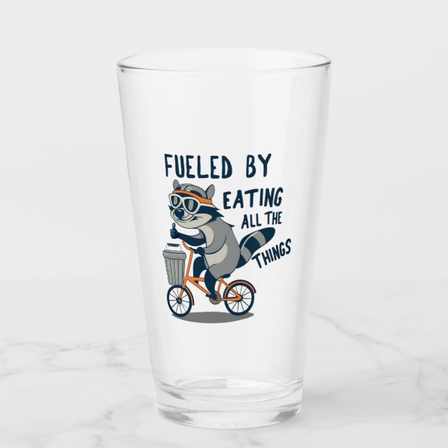 Fueled By Eating All The Things Racoon Cycling Glass (Front)
