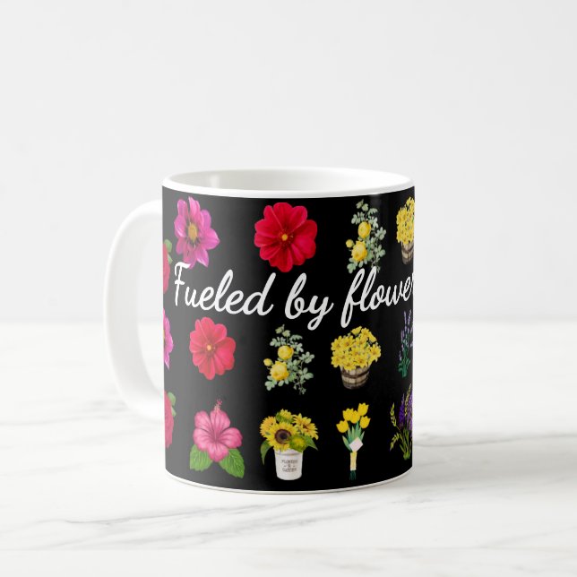 Fueled by Flowers & Lattes | Pastel Floral Pattern Coffee Mug (Front Left)