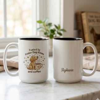 Fueled by Foster Dog Kisses and Coffee Two-Tone Coffee Mug