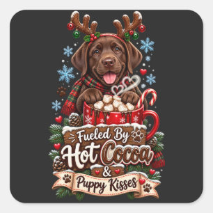 Fueled By Hot Cocoa And Puppy Kisses Chocolate Lab Square Sticker