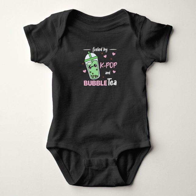 Fueled By K-Pop And Bubble Tea Kawaii Boba Tea Baby Bodysuit (Front)