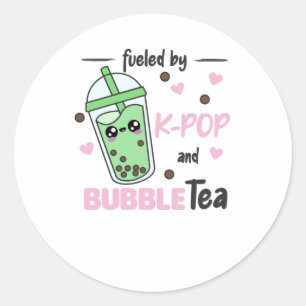 Fueled By K-Pop And Bubble Tea Kawaii Boba Tea Classic Round Sticker