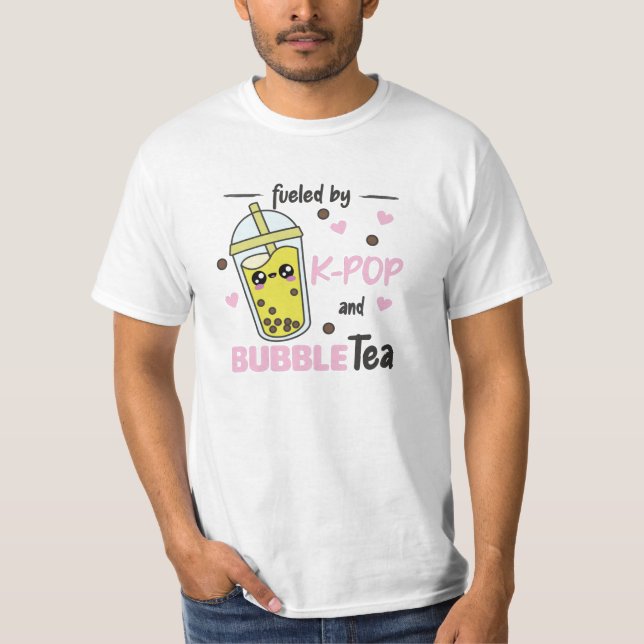 Fueled By K-Pop And Bubble Tea Kawaii Boba Tea T-Shirt (Front)