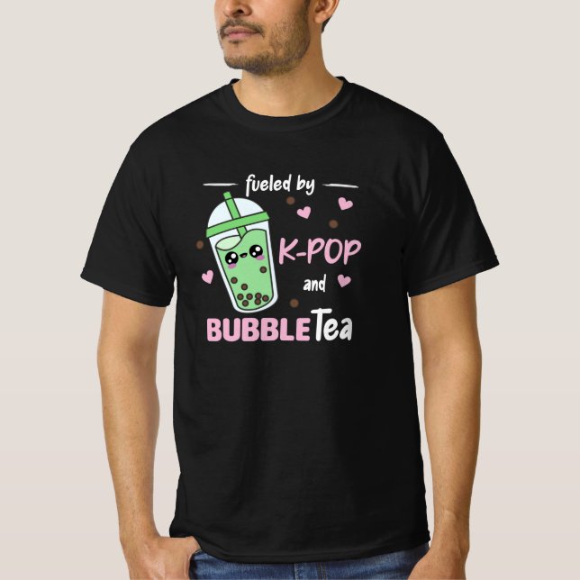 Fueled By K-Pop And Bubble Tea Kawaii Boba Tea T-Shirt (Front)