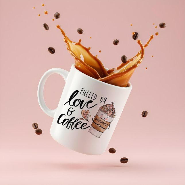 Fueled By Love & Coffee Cute Funny Coffee Latte Mug (Fueled By Love & Coffee Cute Funny Coffee Latte Coffee Mug)